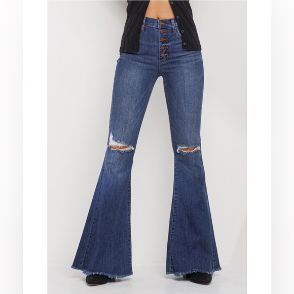 JUST IN/ MARLIE HIGH RISE DISTRESSED BELL BOTTOM DENIM - Picture 9 of 11